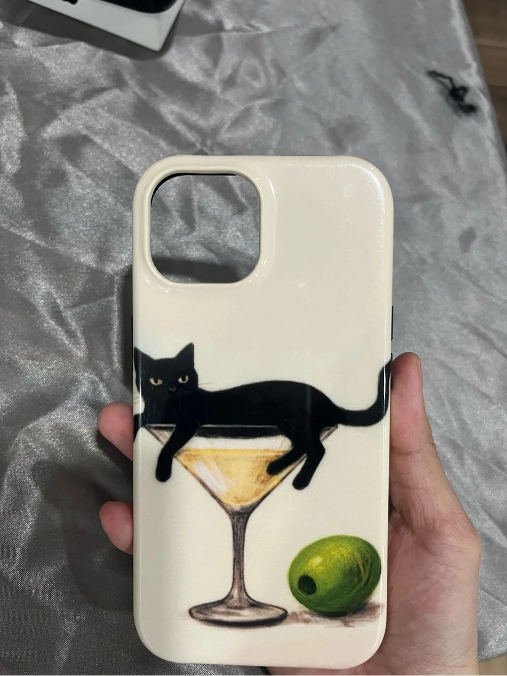 Cat Design Cream Phone Case with Black Cat Graphic